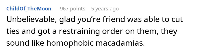 Comment discussing shock and family estrangement over gay son's extravagant wedding invitation exclusion.