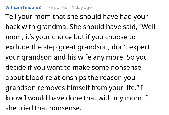 Comment debating family dynamics over grandma not wanting to see stepson, revealing the ugly truth behind the conflict.