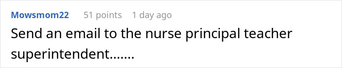 Screenshot of a social media comment discussing a mother&rsquo;s frustration after a teacher ignores her daughter&rsquo;s emergency.