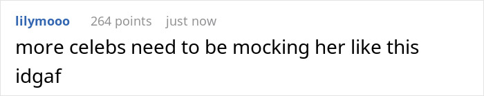 Text comment criticizing Ariana Grande, suggesting more celebrities should mock her, referencing Ariana Grande brutally roasted. Text comment criticizing Ariana Grande, suggesting more celebrities should mock her, referencing Ariana Grande brutally roasted.
