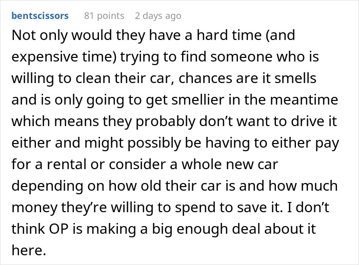 Screenshot of a Reddit comment discussing the challenges after a woman gives birth in friends' car and is ignored.