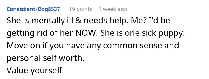 Comment expressing concern about mental illness and advising to leave a girlfriend who spit in his food due to compulsive behavior.