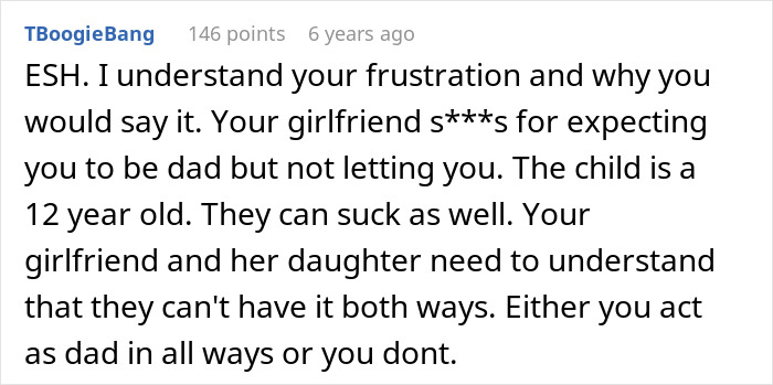 Comment discussing frustration over a teen telling a guy he’s not her dad and his refusal to provide money. Comment discussing frustration over a teen telling a guy he’s not her dad and his refusal to provide money.