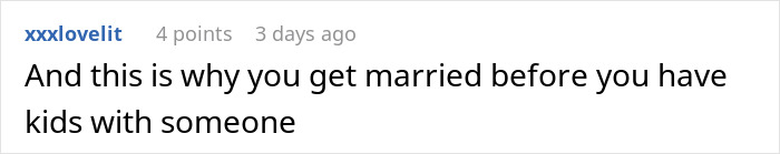 Screenshot of Reddit comment referencing GF's ATM, warning to marry before having kids