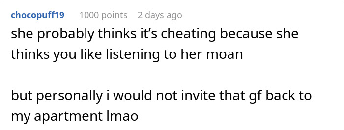 Screenshot of a Reddit comment discussing a guy refusing to embarrass his roommate by mentioning hearing her moan.