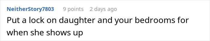 Screenshot of a social media comment suggesting to lock bedrooms when dealing with a niece&rsquo;s stolen skirt incident.