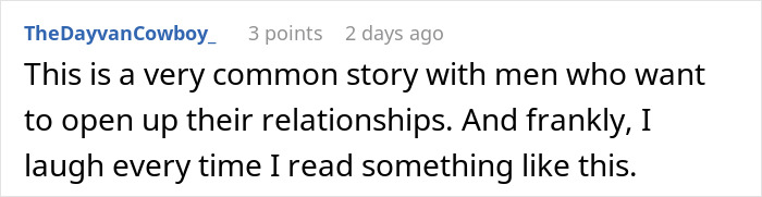 Comment text about a man&rsquo;s plan to open relationship to date younger coworker who is not interested.