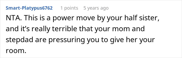 Screenshot of a Reddit comment discussing a teen accused of crushing half-sister&rsquo;s dreams by refusing a Christmas request.