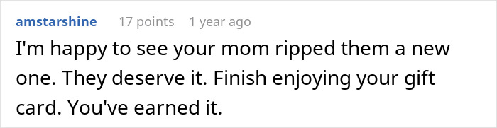 Comment from a teen&rsquo;s stepsister showing support after stepmom calls teen selfish and cruel for spending money on herself.