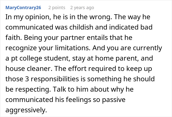 Comment about not doing enough as a stay at home mom, discussing communication and respect in relationships.