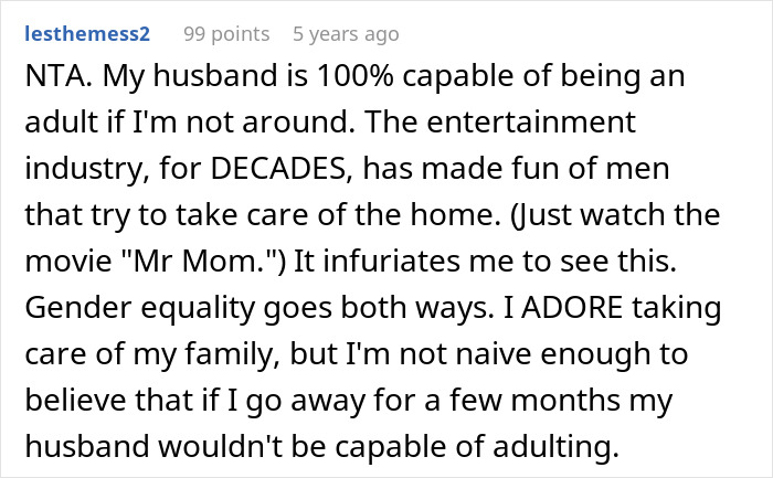Reddit screenshot of comment defending husband, guy embarrasses wife mentioned, user says husband can adult
