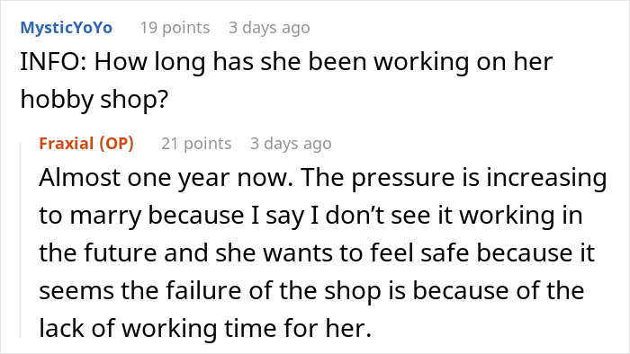 Reddit screenshot: man feels like his GF's ATM, OP says girlfriend quit job, pressures to marry for security
