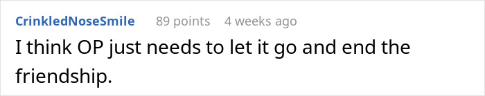 Screenshot of a forum comment discussing someone who lies about her career for years with wild stories.