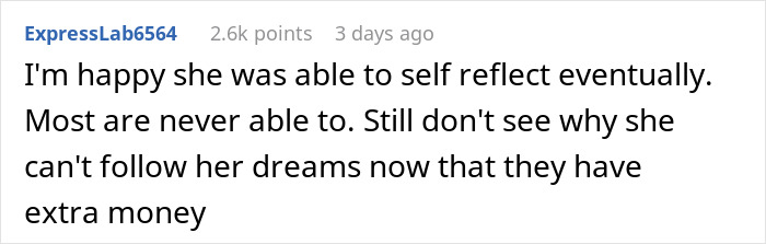 Screenshot of a social media comment discussing a mom’s resentment over her daughter building tiny cottages instead of being a cheerleader. Screenshot of a social media comment discussing a mom’s resentment over her daughter building tiny cottages instead of being a cheerleader.