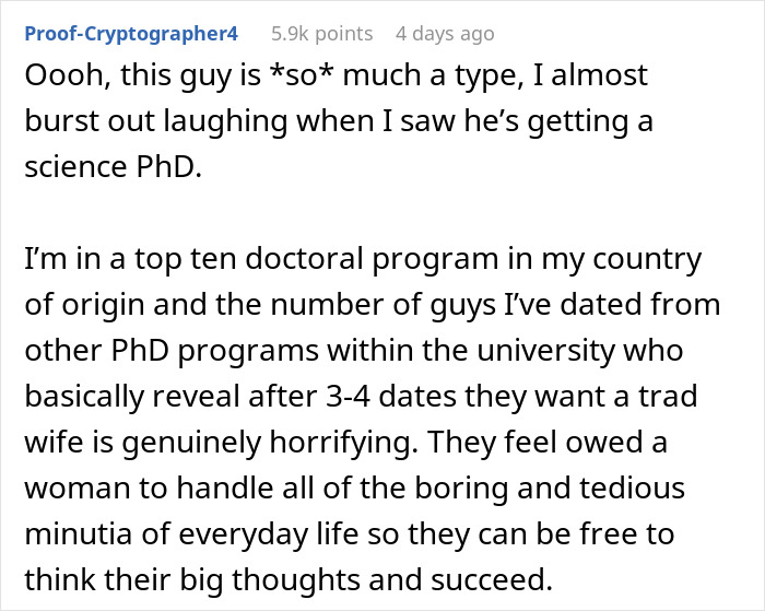 Comment discussing a man wanting to move from mom&rsquo;s house to girlfriend&rsquo;s without learning chores, facing a reality check.