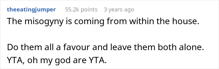 Comment thread highlighting backlash against a woman's nasty comment about how her husband takes her seriously.