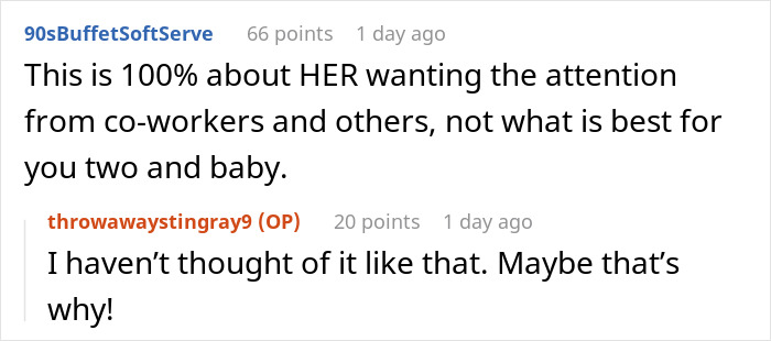 Screenshot of an online discussion about a mother-in-law&rsquo;s inappropriate baby shower idea being rejected.