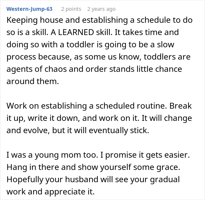 Comment discussing the challenges of establishing routines and skills for stay-at-home moms not-doing-enough-sahm.