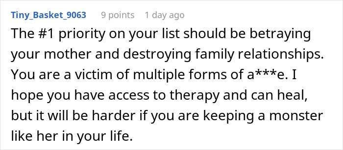 Text post about family conflict involving a mother strongly opposing daughter’s decision to get a DNA test. Text post about family conflict involving a mother strongly opposing daughter’s decision to get a DNA test.