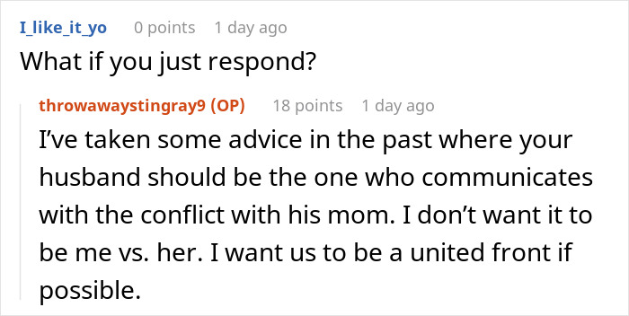 Screenshot of an online forum discussion about a MIL throwing a tantrum over an inappropriate baby shower idea.