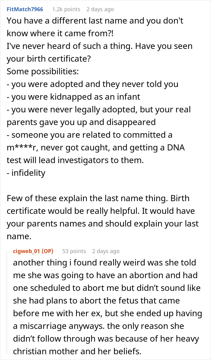 Reddit discussion about family mysteries and DNA test doubts with a mom strongly against daughter getting a DNA test. Reddit discussion about family mysteries and DNA test doubts with a mom strongly against daughter getting a DNA test.