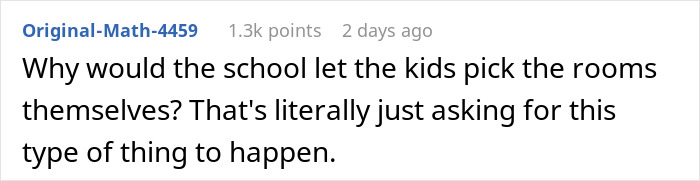 Reddit comment expressing frustration about school letting kids pick rooms, linked to autistic kid humiliated at school and excluded trip.