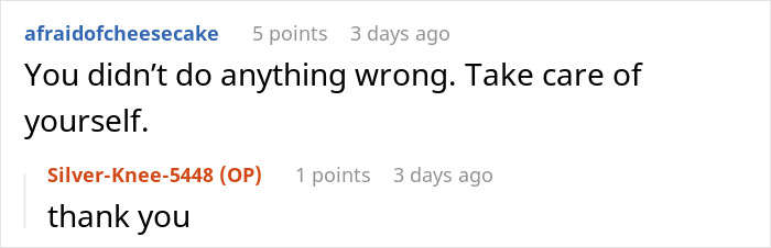 Screenshot of an online forum showing a supportive comment in a discussion about a dad&rsquo;s mistress texting his adult daughter.