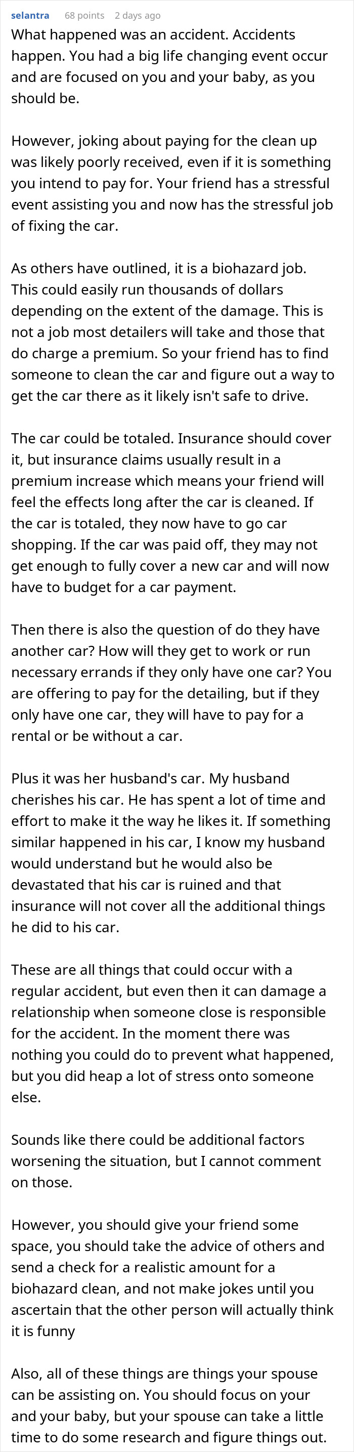 Woman gives birth in friends' car, left confused after friends start ignoring her post-delivery incident.