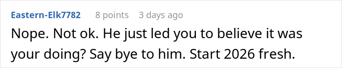 Comment discussing a man who fails to buy his girlfriend any Christmas presents and blames the holiday sneaking up on him.