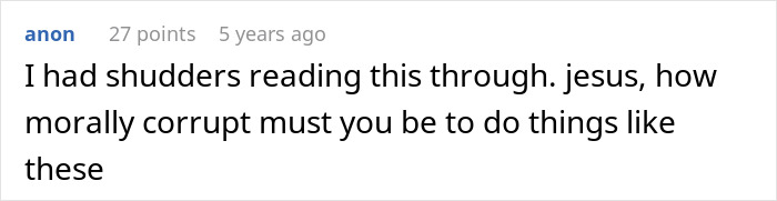 Comment text expressing shock at a creepy dad’s immoral attempt to lie and avoid trouble leading to jail time.