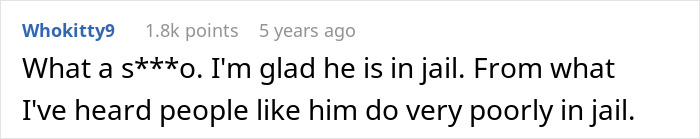 Screenshot of a comment expressing satisfaction that the creepy dad who tried to lie landed in jail anyway.