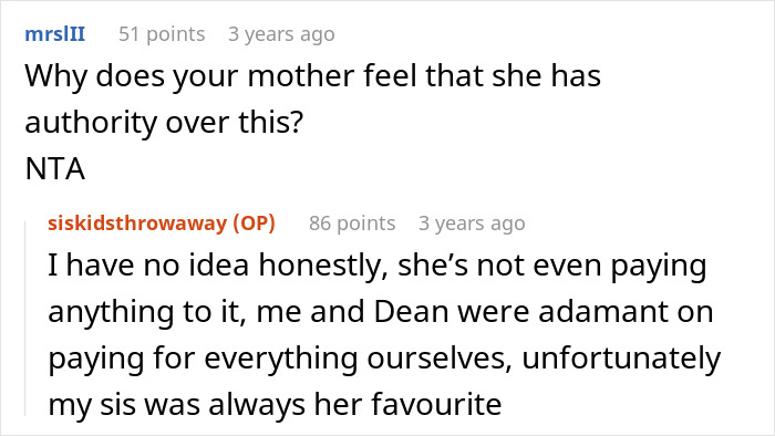 Screenshot of a Reddit conversation discussing a mom forcing bride-to-be to include sister&rsquo;s unruly kids at wedding.
