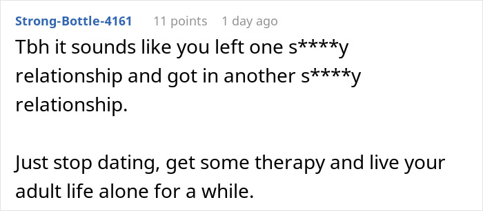 Comment text about a woman admitting defeat by karma after her affair partner leaves her following infidelity. Comment text about a woman admitting defeat by karma after her affair partner leaves her following infidelity.