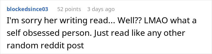 Reddit comment criticizing a post about a mom's resentment toward her daughter's hobby of building tiny cottages. Reddit comment criticizing a post about a mom's resentment toward her daughter's hobby of building tiny cottages.