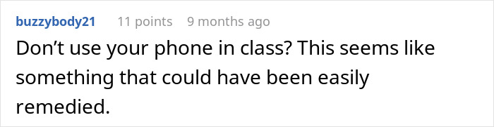 Comment on a forum discussing students pushing back after professor enforces phone rule without warning in class.