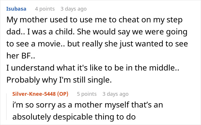 Text exchange showing emotional impact of dad&rsquo;s mistress texting his adult daughter, revealing months-long affair proof.