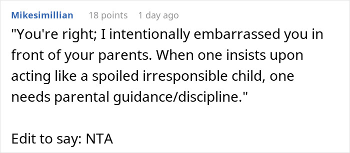 Comment about a husband intentionally embarrassing his wife in front of her parents to teach her a lesson on discipline.