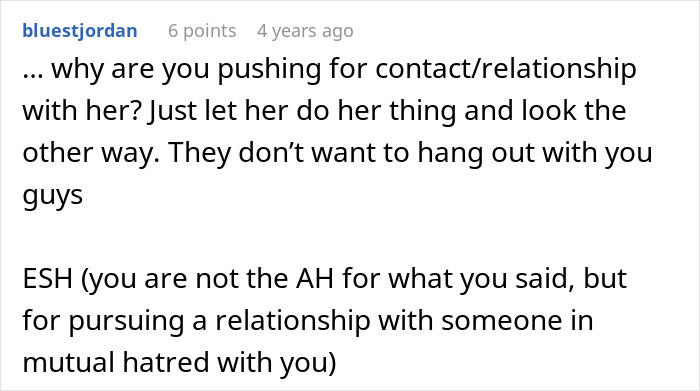 User comment discussing relationship issues and the impact of lying in ruining family relationships with a MIL.