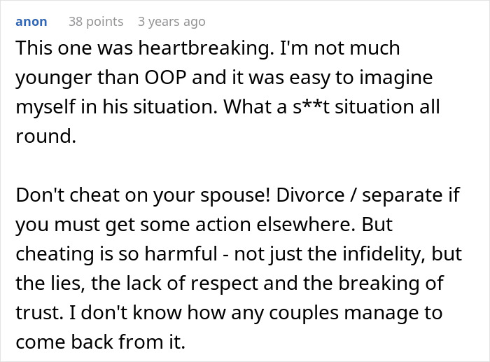Comment detailing a dad feeling guilty for distancing from daughter during messy divorce, revealing heartbreaking truth.