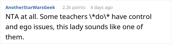 Screenshot of an online comment discussing a teacher being corrected by a student and his dad putting her in her place.