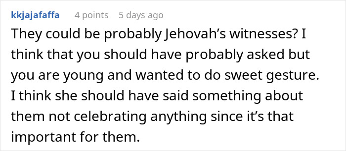 Text message conversation showing a babysitter giving a birthday gift and the mother feeling furious about it.