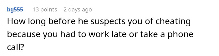 Screenshot of an online comment questioning trust in a relationship after assuming fianc&eacute;e is pregnant.