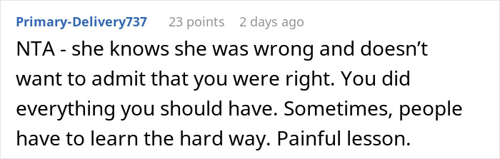Comment on a forum thread where a husband warns wife about a dangerous gift from her mom, but she doesn&rsquo;t listen.
