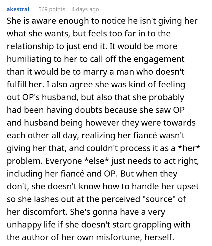 Text post discussing relationship doubts, engagement issues, and tensions with best friend&rsquo;s husband at party