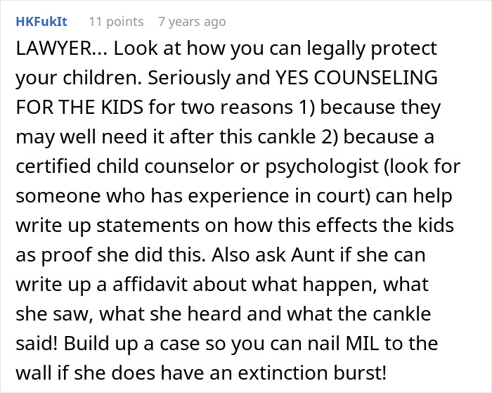 Comment advising legal protection and counseling for kids when a mil tells kids parents passed away to support their case.