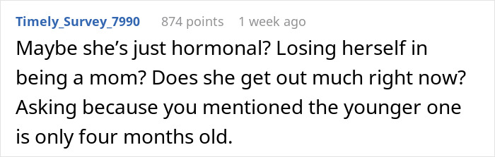 Comment from internet user questioning husband's note to wife, sparking debate about parenting and emotions.
