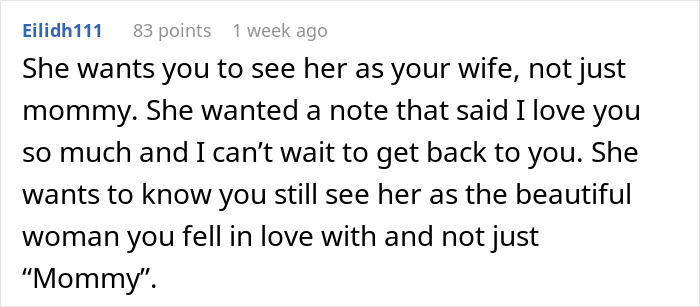 Comment explaining a husband's note to wife, highlighting her feelings and why she is upset, sparking internet debate.
