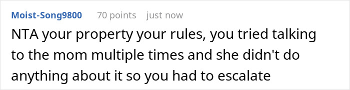 Comment discussing property rules and escalating action after complaints ignored about son climbing fence to protect privacy. Comment discussing property rules and escalating action after complaints ignored about son climbing fence to protect privacy.