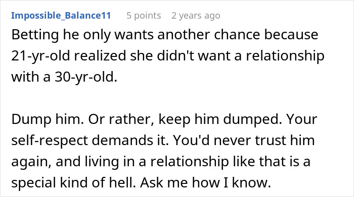 Comment about lying boyfriend who went on trip with female friend advising to dump him for self-respect and trust issues.