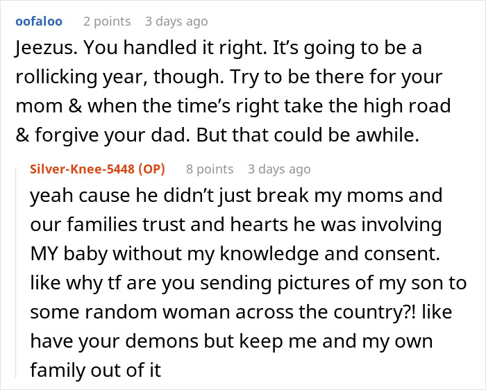 Text messages revealing dad&rsquo;s mistress contacting his adult daughter, exposing affair and devastating the mom.